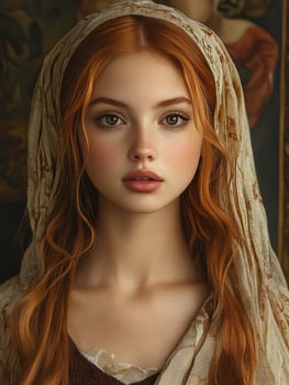A beautiful red haired woman with long hair photo