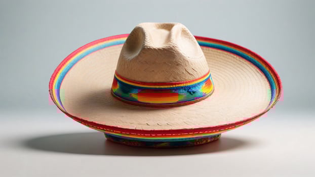 A traditional Mexican sombrero with a wide brim and colorful trim, isolated on a white background. photo