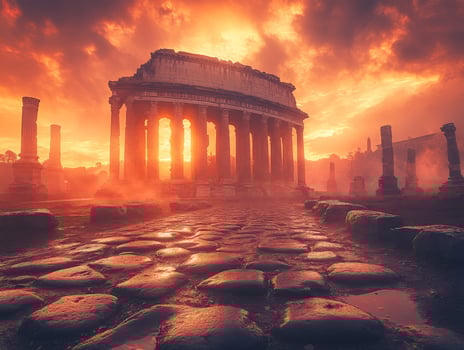 A stunning sunset over ancient ruins, highlighting the beauty of historical architecture. photo
