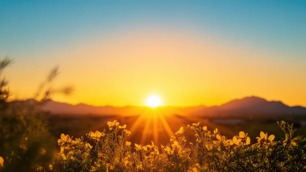A beautiful sunset with a mountain range in the background photo