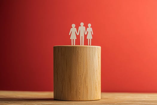 A wooden cylinder with a paper cutout of a family photo