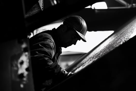A man in a hard hat is working on a metal structure photo