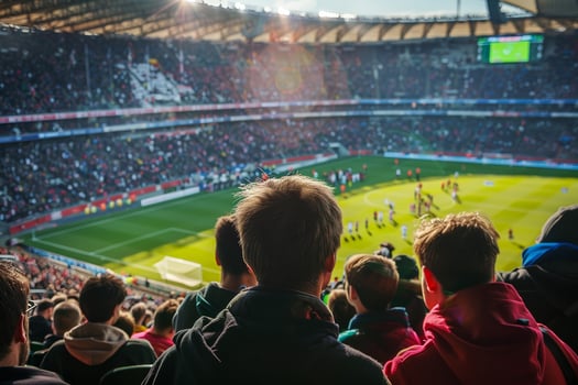 A crowd of people watching a soccer game photo