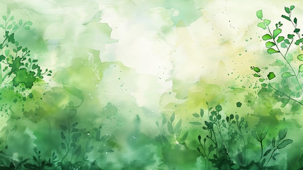 Watercolor painting of green plants and trees photo