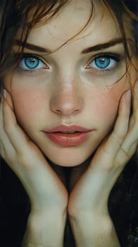 A woman with blue eyes and red hair photo