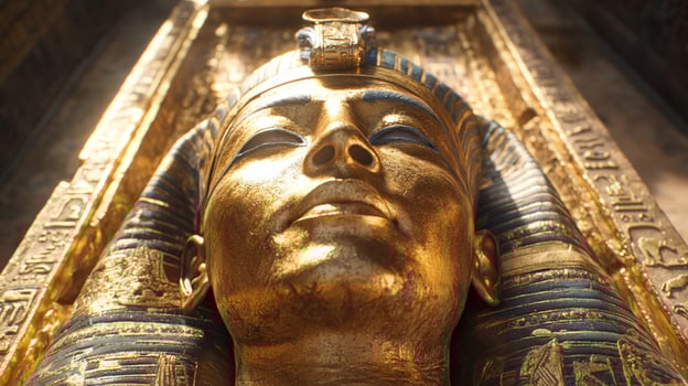 Golden pharaoh sarcophagus in luxor tomb photo
