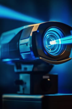 A projector with a blue light shining on it photo