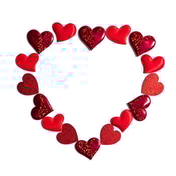 Glittering red hearts frame. Concept love banner, valentine's day greeting card, wedding invitation, birthday poster. Hearts romantic pattern for Happy Women's, Mother's, Day. Photo. Copy space photo