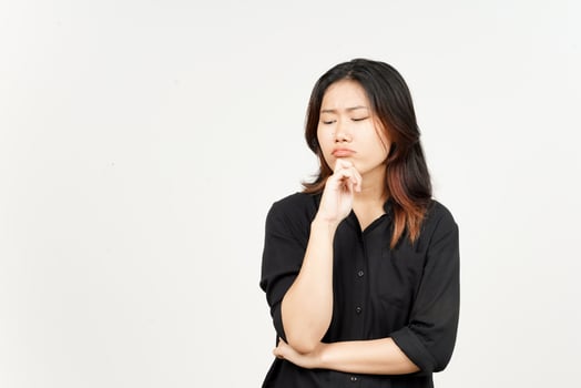 Thinking gesture of Beautiful Asian Woman Isolated On White Background photo