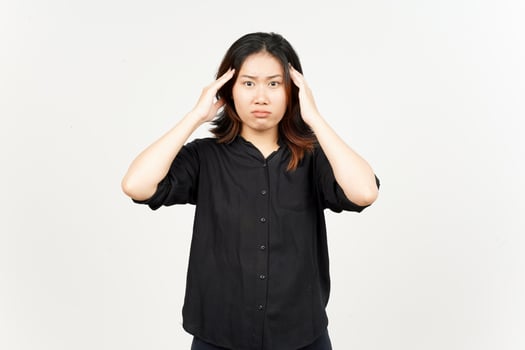 Headache gesture of Beautiful Asian Woman Isolated On White Background photo