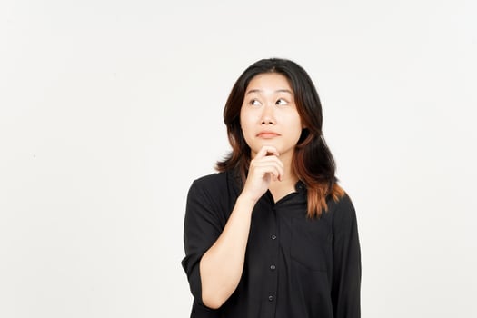 Thinking gesture of Beautiful Asian Woman Isolated On White Background photo