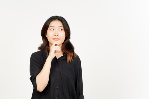 Thinking gesture of Beautiful Asian Woman Isolated On White Background photo