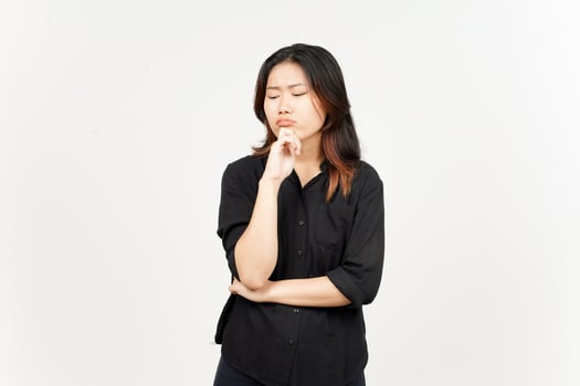 Thinking gesture of Beautiful Asian Woman Isolated On White Background photo