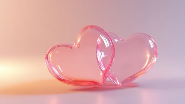 3d icon of hearts, transparent and frosted glass texture, high glossy, pastel color of pink photo