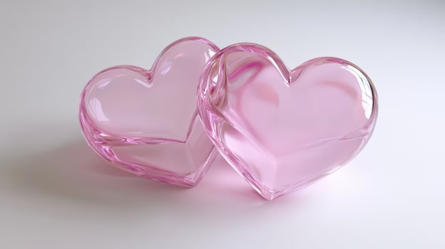 3d icon of hearts, transparent and frosted glass texture, high glossy, pastel color of pink photo