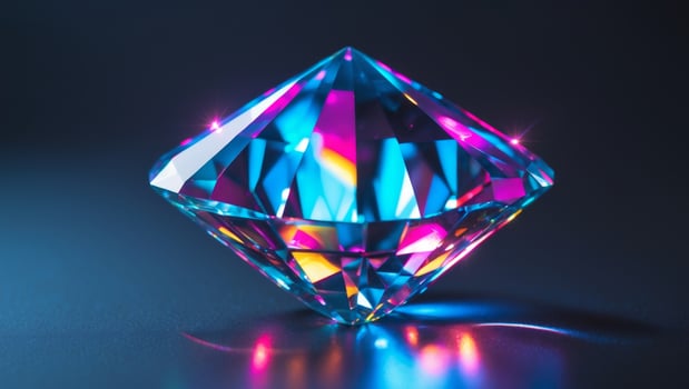 Neon Lights Reflecting on a Vibrant Crystal GemstoneNeon Lights Reflecting on a Vibrant Crystal Gemstone. photo