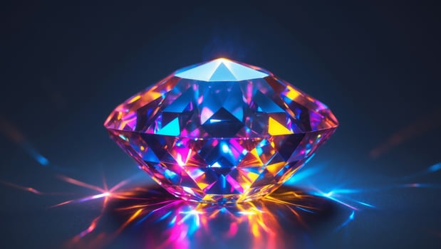 Neon Lights Reflecting on a Vibrant Crystal Gemstone photo