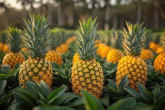 Ripe Pineapples Growing In A Tropical Plantation photo