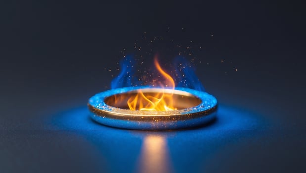 Glowing Blue And Gold Ring With Inner Fire photo