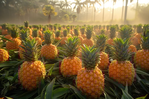 Golden Pineapples Growing in a Tropical Plantation photo