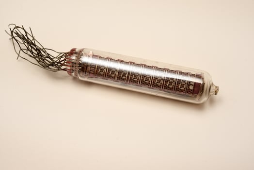 Old lamps from radio electronics. Lamps from calculating devices and lighting. photo