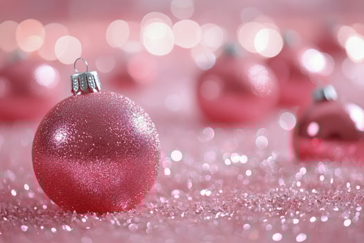 Pink christmas baubles on a pink background photo
