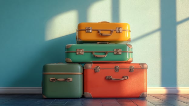 Three suitcases stacked on top of each other photo