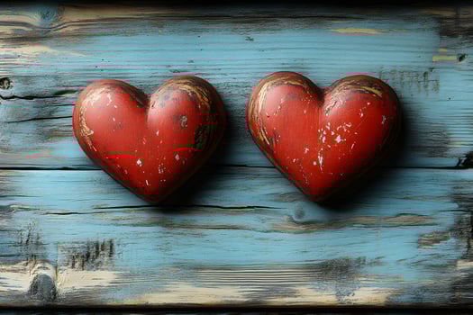Rustic Wooden Hearts on Distressed Blue Wood Background for Vintage Decor photo