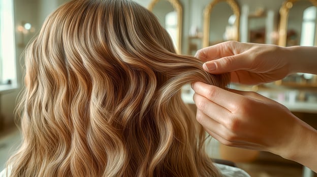 Close-up of a hairdresser carefully separating a client's hair before starting a haircut photo