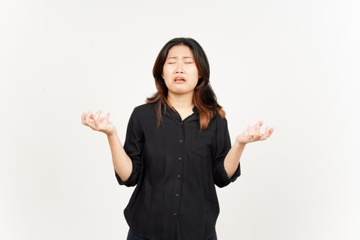 Cry Sad Face Expression of Beautiful Asian Woman Isolated On White Background photo