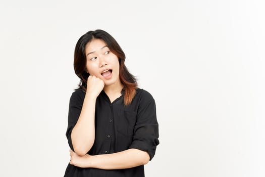 Thinking gesture of Beautiful Asian Woman Isolated On White Background photo
