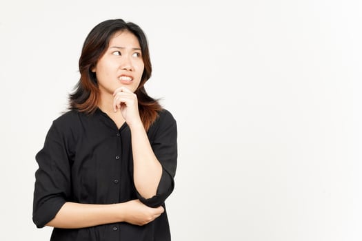 Thinking gesture of Beautiful Asian Woman Isolated On White Background photo