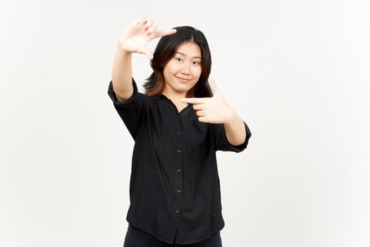 Make Frame With Hands of Beautiful Asian Woman Isolated On White Background photo