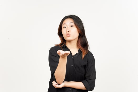 Blowing Kiss of Beautiful Asian Woman Isolated On White Background photo