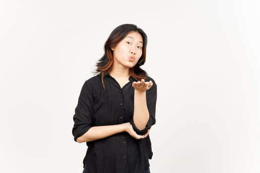 Blowing Kiss of Beautiful Asian Woman Isolated On White Background photo