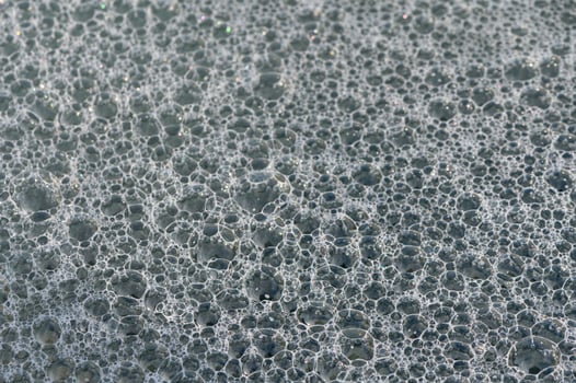 Bubbles forming a delicate foam texture in soft sunlight on a calm water surface photo