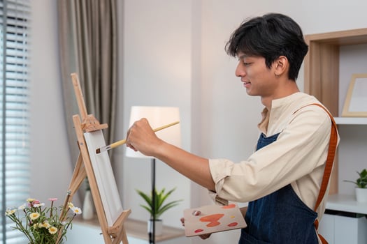 Creative painting session home studio art activity contemporary interior close up view artistic exploration photo