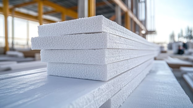 Stack of polystyrene insulation boards preparing for house construction photo