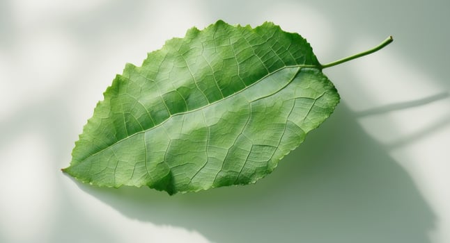 Green leaf with a lot of cracks and ridges photo