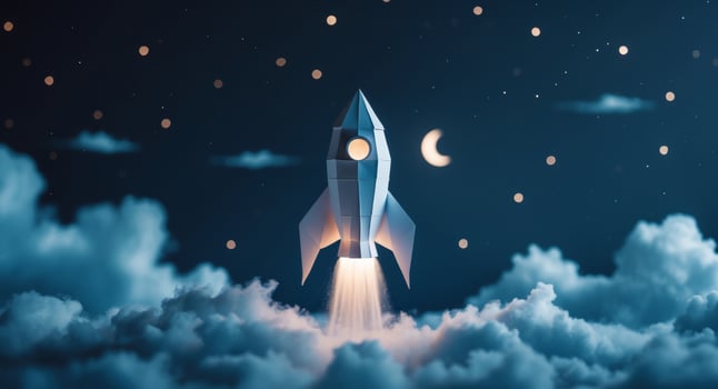 Paper Craft Rocket Launching into Night Sky photo