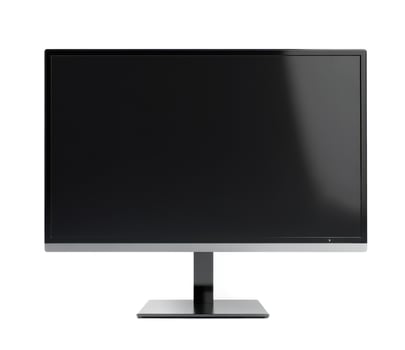 High-definition computer monitor on a simple black base showcasing a sleek and modern design in a bright environment photo