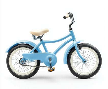 Bright blue children bicycle on a white background for playful outdoor adventures and summer fun photo