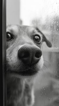A dog looking out a window photo