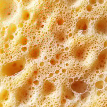 Texture of golden foam from a ripe cheese, highlighting bubbles and creamy surface during aging process photo