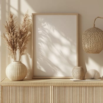 Elegant interior decor featuring natural elements and soft lighting photo