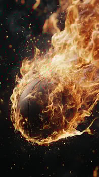 A burning rugby ball is shown in the air photo