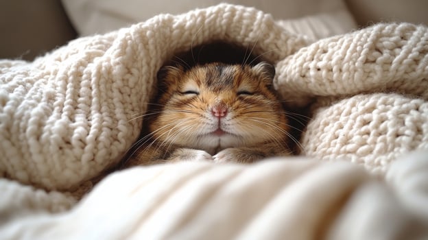 A hamster is sleeping under a blanket photo