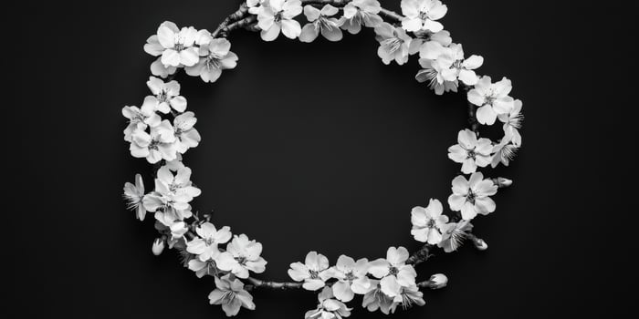 Elegant floral wreath made with cherry blossoms on a black background photo