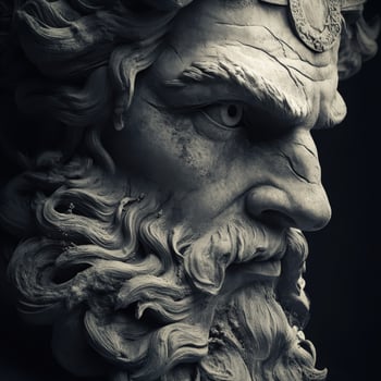 Powerful marble sculpture depicting an ancient Greek god with intense expression photo