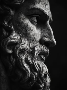 Sculpted figure captures the essence of ancient wisdom in monochrome photo